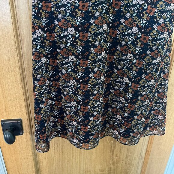 Madewell | Orchard Floral Flutter Sleeve Mini Dress | Navy, Brown, Size 14 - Picture 8 of 10